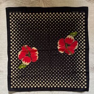 Kapital Black Scarf with Red Floral and Cream Polka Dots